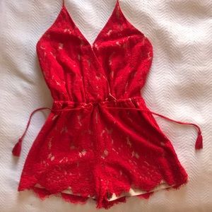 Impeccable Pig Red Lace Romper
